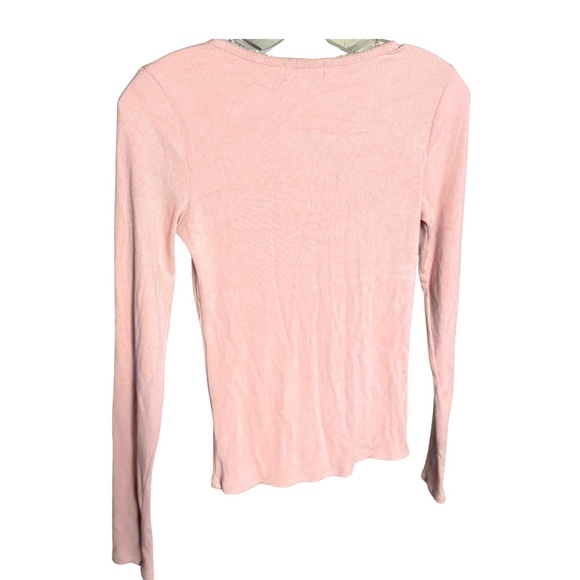 Y2K Light Pink Fitted Long-Sleeve Button Front Top Cute Ballerina Pastel Casual - Picture 3 of 7